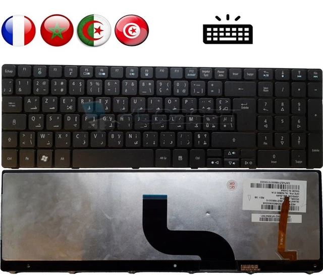 Clavier français rétro-éclairé avec repose-mains noir neuf d'origine Acer pour Acer Aspire Nitro