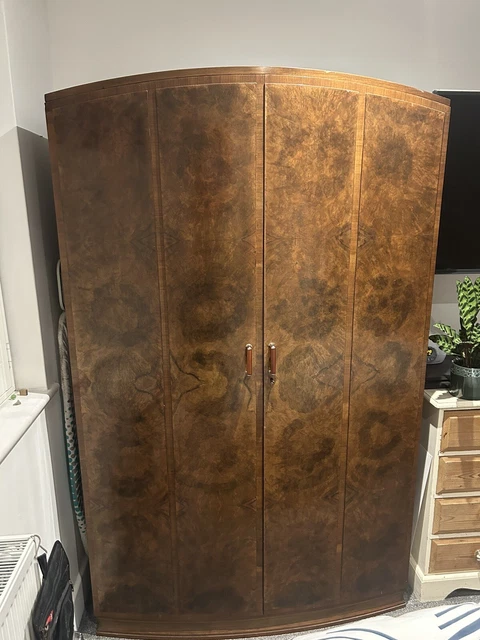 Art deco Triple ‘Hers’ Wardrobe And Double ‘His’ In Walnut Veneer Circa 1940’s