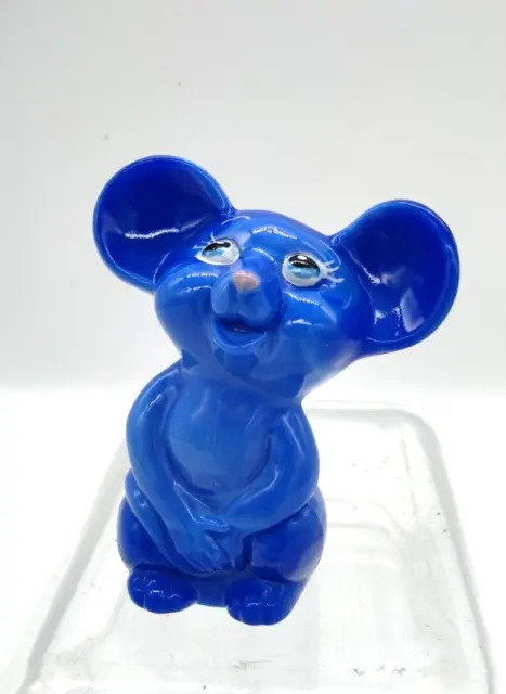 Fenton Glass Periwinkle Blue Mouse Figurine NFGS 2004 Glass Hand Painted Signed