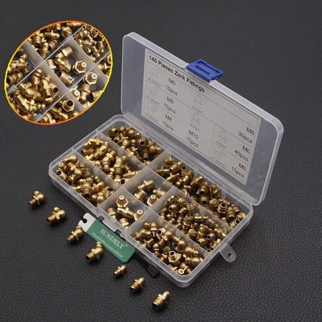 Grease Gun 60pcs Grease Fitting Assortment Kit, Hydraulic Grease Zerk ...