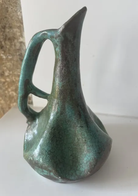 Vase Soliflore Aiguière En Ceramique Irisee Craquelé Art Nouveau Collection