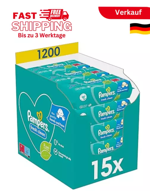 Pampers Fresh Clean Baby Feuchttücher, 1200 Tücher (15 x 80) Mit Frischem Duft