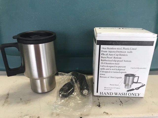 12 Volt DC Electric Heated Travel Mug Stainless Steel Coffee Tea Cup Warmer