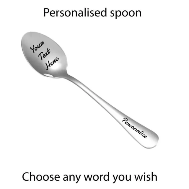 Personalised Gift Spoon Any Name Text Engraved Printing Stainless Steel Fork New