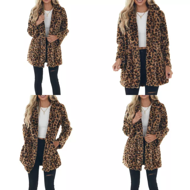 Women's Fluffy Faux Fur Hooded Jacket Coat Fleece Overcoat Winter Casual Outwear 3