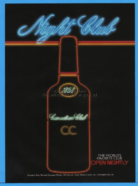 1994 Canadian Club CC Whisky Night Club Neon Light Art Magazine Print Ad