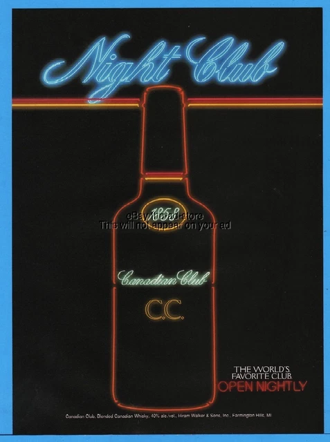 1994 Canadian Club CC Whisky Night Club Neon Light Art Magazine Print Ad