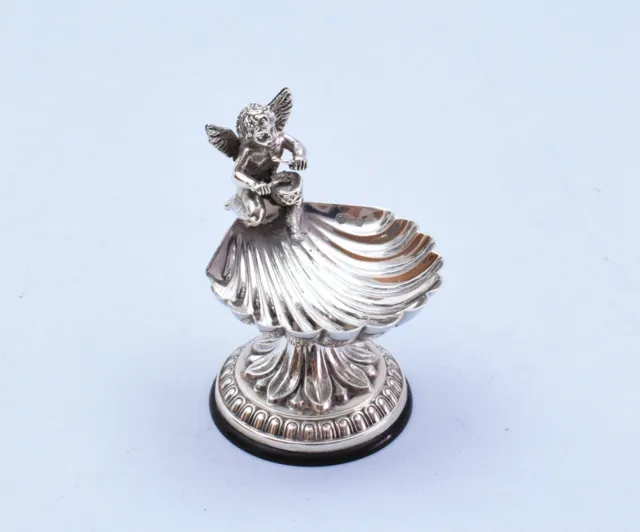Solid Silver Open Salt With A Cherub Playing The Drum