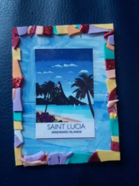 Saint Lucia Windward Island Souvenir Fridge Magnet handmade ( mosaic )  6x8 Cm