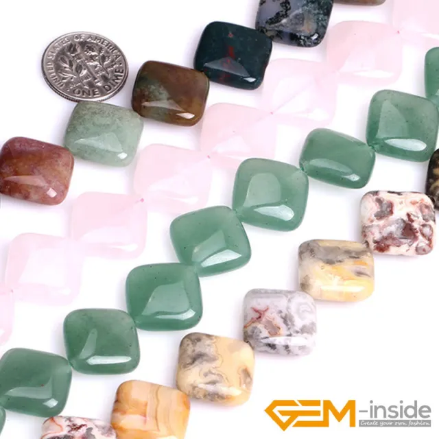 Natural 16mm Assorted Stones Square Beads For Jewelry Making Strand 15" YB
