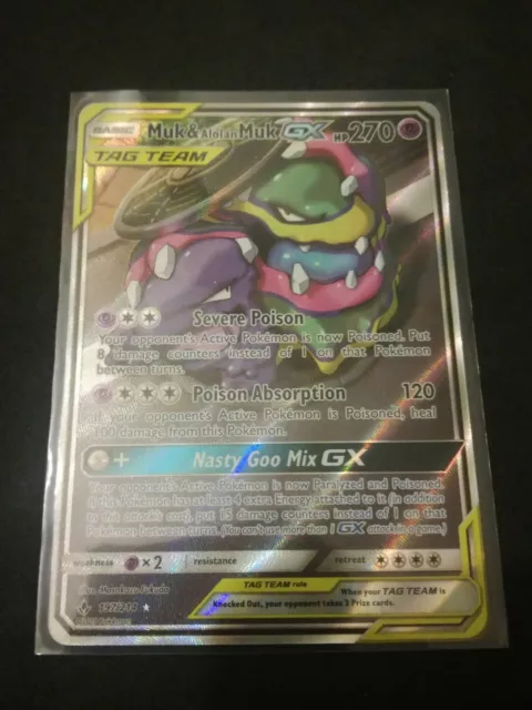 Pokemon Muk & Alolan Muk GX, 197/214, ALTERNATIVE KUNSTKARTE, SM ungebrochene Bindungen Set