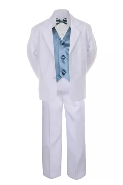 7pc Boys Baby Toddler Kid Formal Wedding White Tuxedo Suits Vest Set Bow Tie S-7