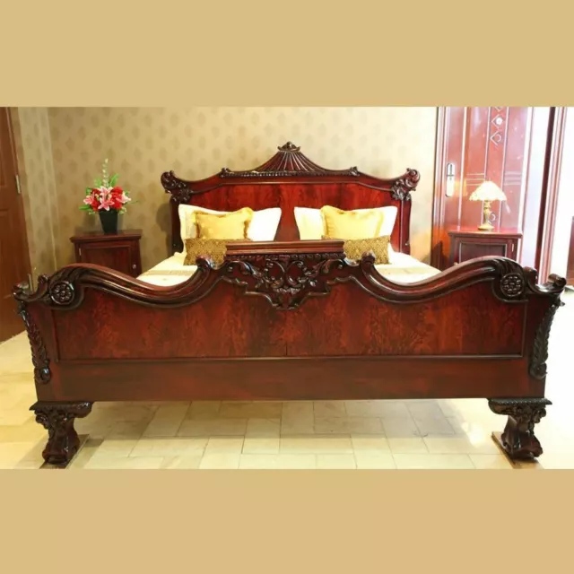 Solid Mahogany Wood Chippendale  Bed Antique Reproduction