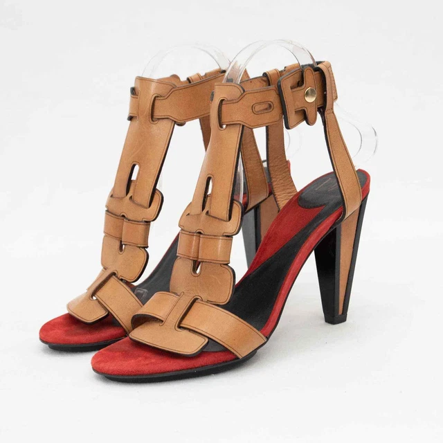 Diane Von Furstenberg Red Suede Tan Leather Heels Size 7.5