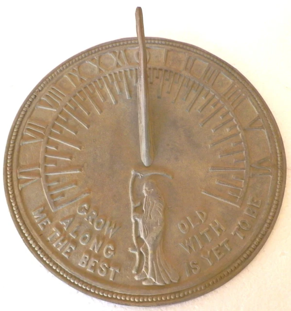 VTG BRASS SUN DIAL FATHER TIME & BIRD 11" COME GROW OLD ALONG WITH ME Weathered