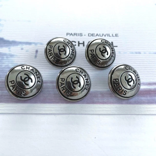 Chanel Vintage Parts Button Silver Black 5 pieces Set Free shipping