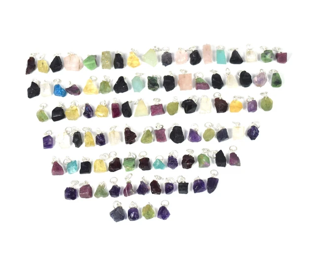 Wholesale 94pc 925 Silver Rough White Rainbow Moonstone Mix Pendant Lot