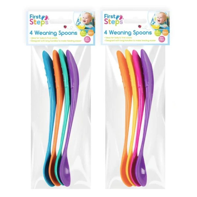 First Steps 4er-Pack BPA-freie Jungen/Mädchen Entwöhnung Fütterungslöffel - langer Griff