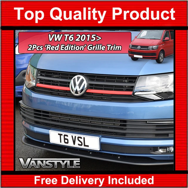 Fits Vw T6 Transporter 2Pc Red Grille Trim Upper Radiator Grill Front Not Chrome