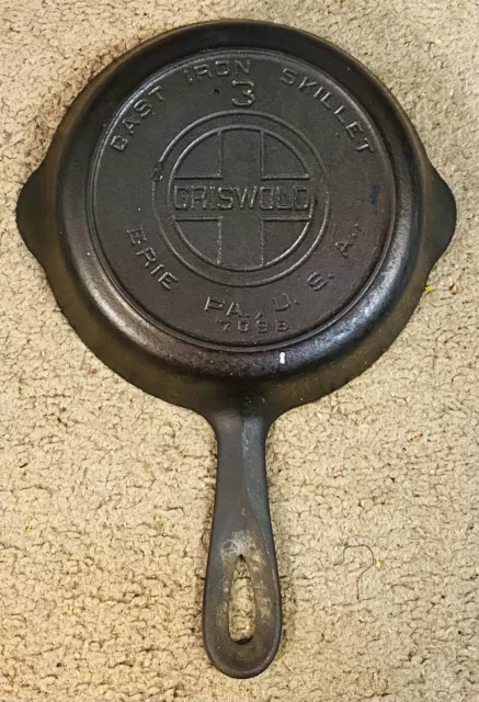 VINTAGE Griswold No 3 Cast Iron Skillet Large Logo W/HEAT RING P/N 709-B FLAT