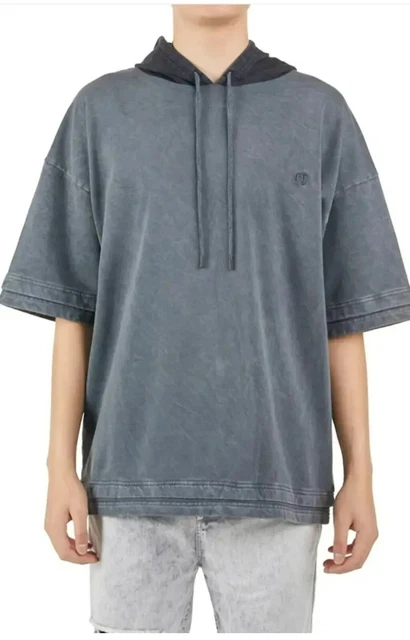 NANA JUDY Men's Short Sleeve Vintage Wash Crest Hoodie Choose Color And Size