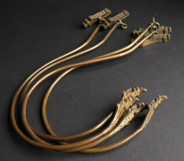 FOUR FRENCH 19th CENTURY  LARGE BRASS LOOPED CURTAIN TIE BACKS 3