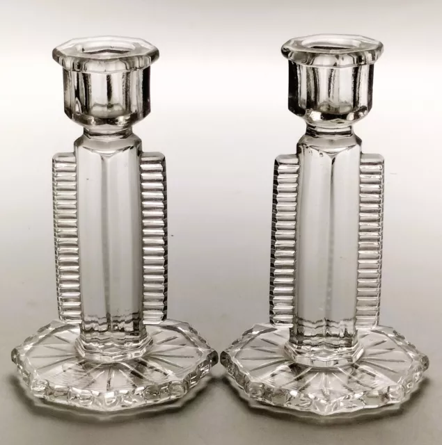 Rare Brockwitz 1930s #3700 Art Deco Glass Candlesticks x 2