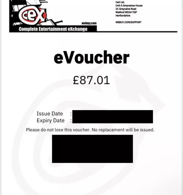 Cex Exchange Voucher Coupon Value - £87.01