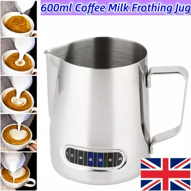 Coffee Milk Frothing Jug Frother Latte Container Metal Pitcher with Thermometer