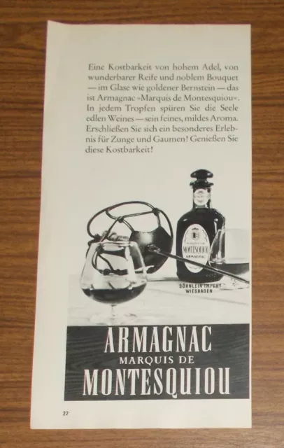 Seltene Werbung Armagnac MARQUIS DE MONTESQUIU - Wie goldener Bernstein 1967