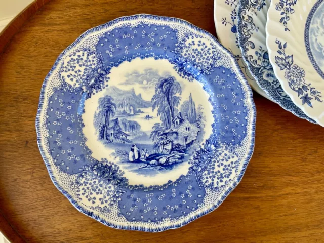 Vintage Mismatched China Dinner Plates ~ Set of 4 ~ Blue & White 3