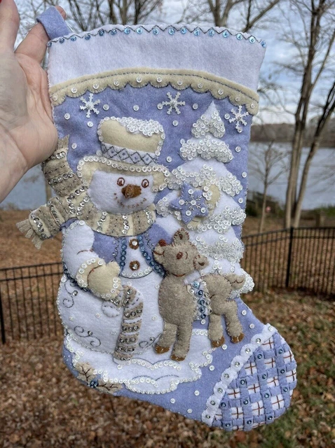 Bucilla Snowman Deer Winter Wonderland Christmas 89245E Felt Stocking Completed
