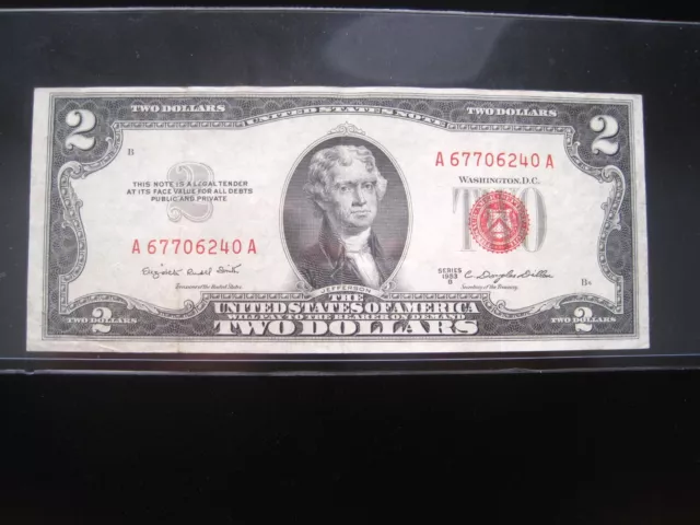 USA $2 1953-B A67706240A # UNITED STATES Note Red Seal Circ Bill Dollar Money