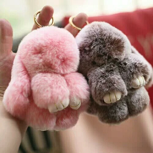 New frosted colors cute Fluffy Bunny Rabbit Keyring Bag Charm Keychain Soft toy