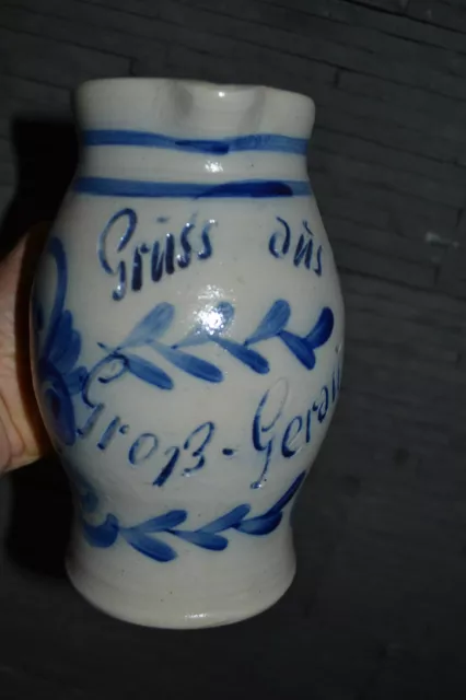 Belle cruche, carafe en grès marquée "Grüss aus Gross Gerau" (Allemagne)