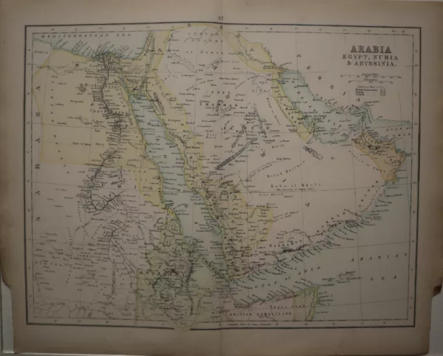 1871 Antique Map Arabia Egypt Nubia Abyssinia Alexandria Peninsula Sinai