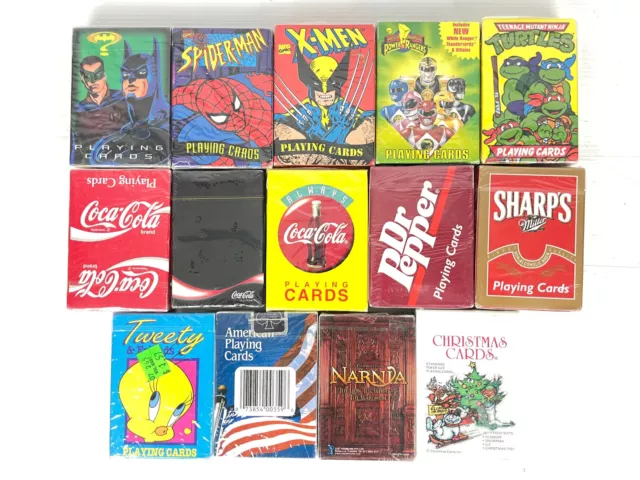 14 Vintage playing cards Coca Cola, Dr Pepper, Spiderman, Xmen, Ninja Turtle.