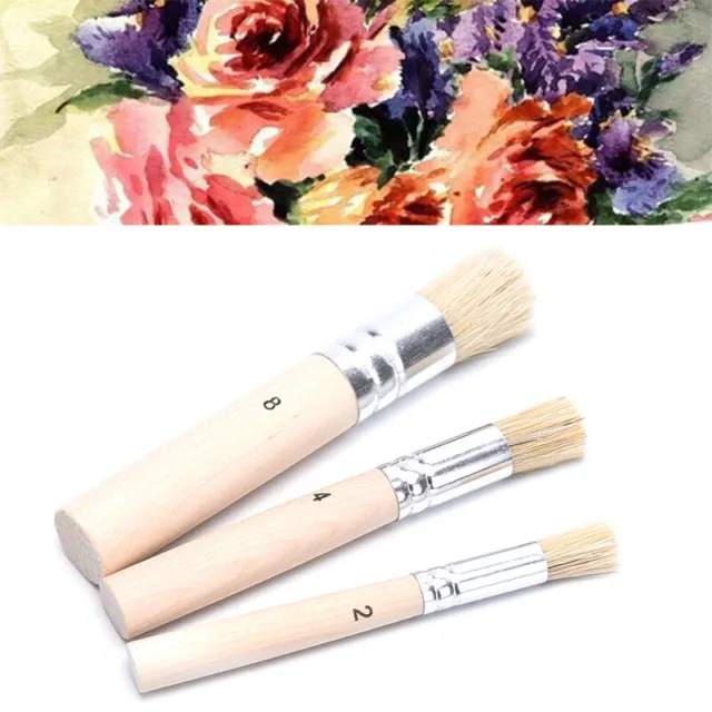 3Pcs/Set Wooden Stencil Brush Hog Bristle Brushes Watercolor Oil Painting To-wf