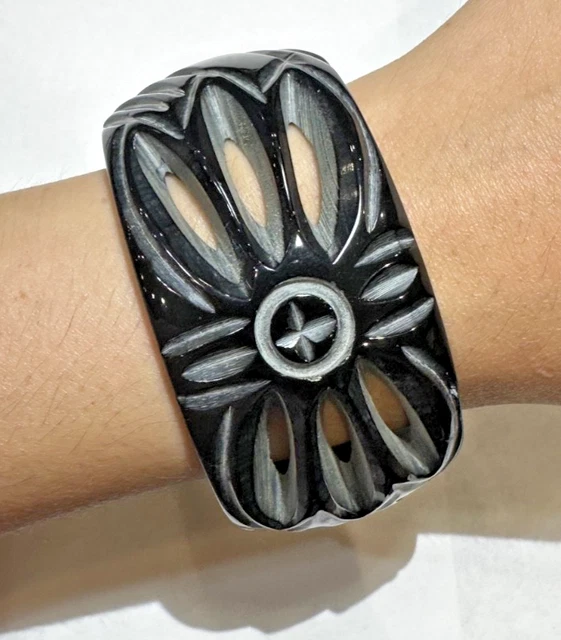 Bracelet Vintage Bakélite Années 60 – Style Imitation écaille, 6,2 Cm, Sans Fermoir, Mode Rétro