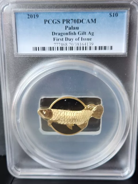 2019 $10 Palau Dragonfish 2oz Silver Coin PCGS PR70 First Day of Issue