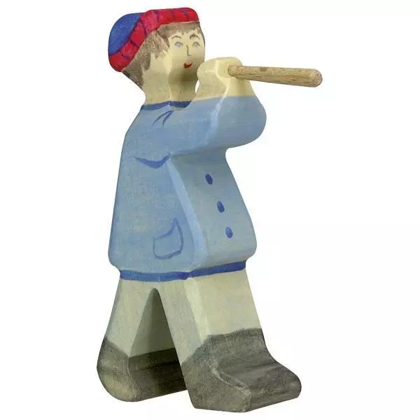 Holztiger Hirte mit Flöte 2 Holzfigur Kinderpielzeug Figur Holzspielzeug neu OVP