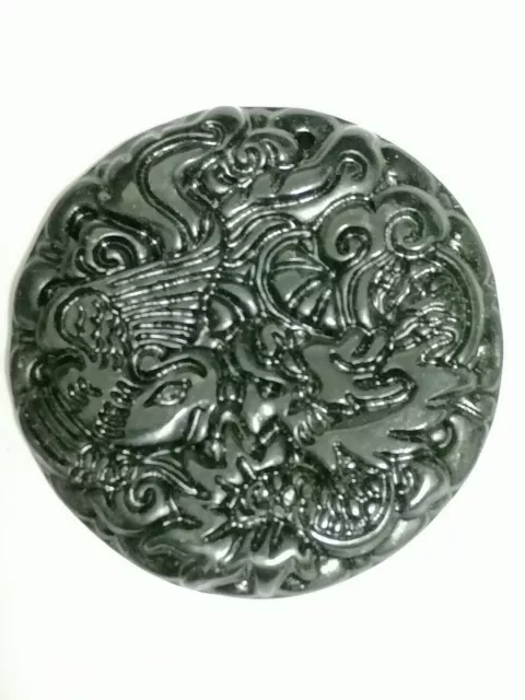 Beautiful hand carved Bi Jade Chinese long and Fenghuang Pendant