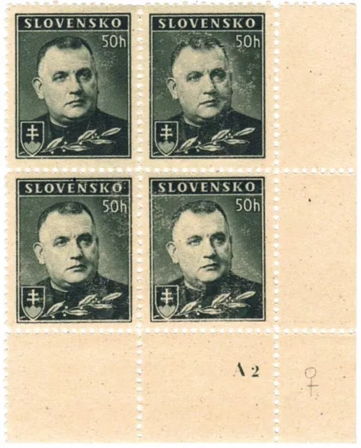 Slovakia 0.50 Korun 1939 President Jozef Tiso Block of 4 Stamp WWII MNH -- A2