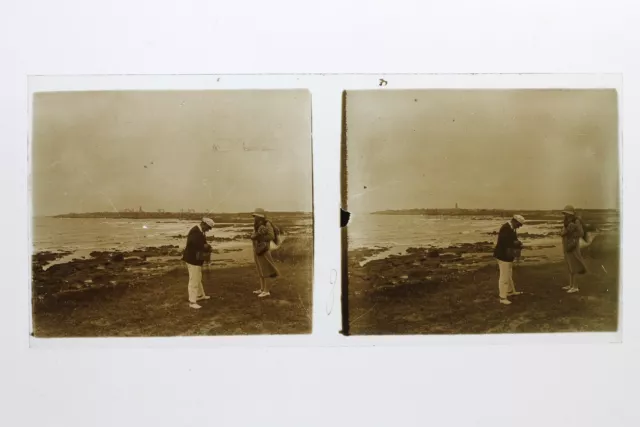 Bretagne Vacances France Photo Stereo 10n40 Plaque verre Vintage c1930