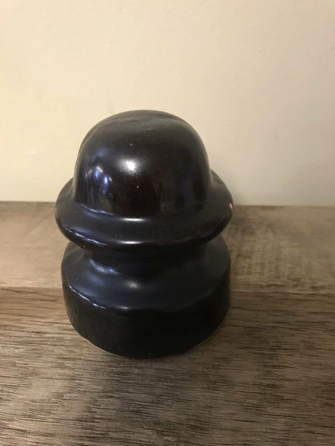Vintage Dark Brown Mushroom Top Ceramic Railroad Telephone Pole Insulator   