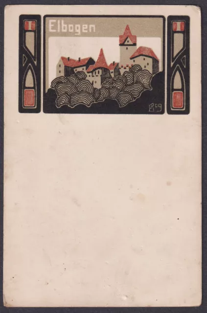 Gruss aus Elbogen Künstlerkarte Jugendstil AK Litho Böhmen Bohemia Cesko Czech