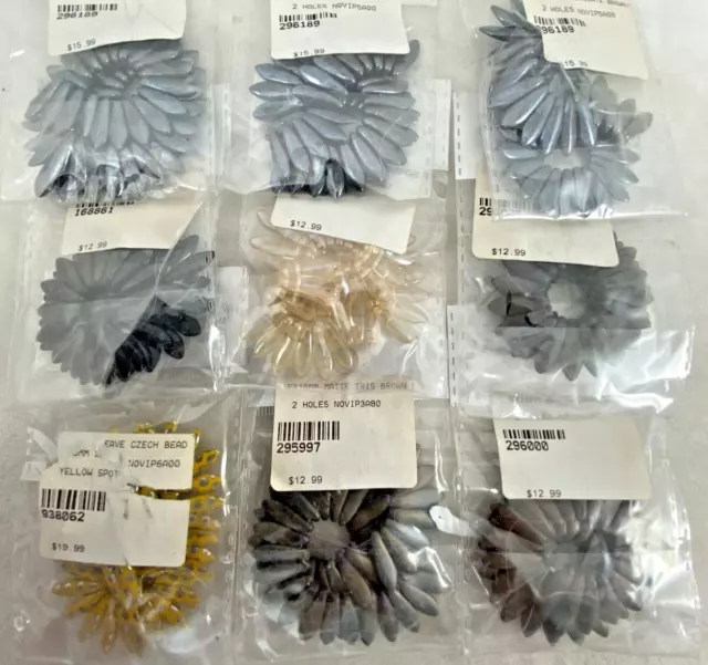 Mix Lot CZECH ~ 9 ~ Bags ~ 5x16mm Various Colors Dagger 2 HOLES Beads WRG2