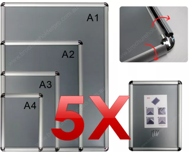 5 X A1 Snap Poster Holders / Picture Frames / Aluminium Frames / Sign Holders