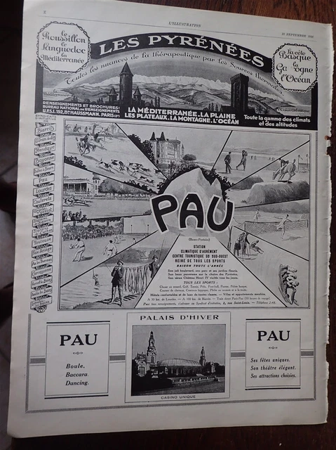 PAU les PYRENEES + MANTEAUSALF imperméable publicité papier ILLUSTRATION 1926
