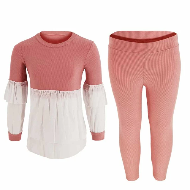 Set abbigliamento lounge per ragazze bambini set salotto doppio peplum 2-12 anni Regno Unito